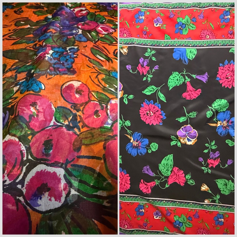 Lauren Liz Scarf Silk Rayon Floral‎ Print Square Large Orange Black Red Blue